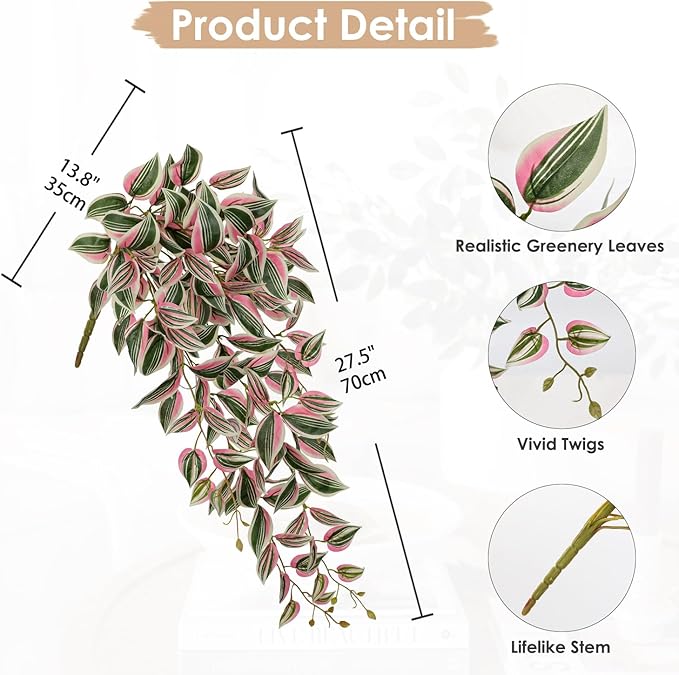 DILATATA Fake Hanging Plants Artificial Hanging Plants 146 Leaves Faux Wandering Jew Hanging Leaves Plants for Wall Shelf Home Indoor Outdoor Decor - 2 Pack