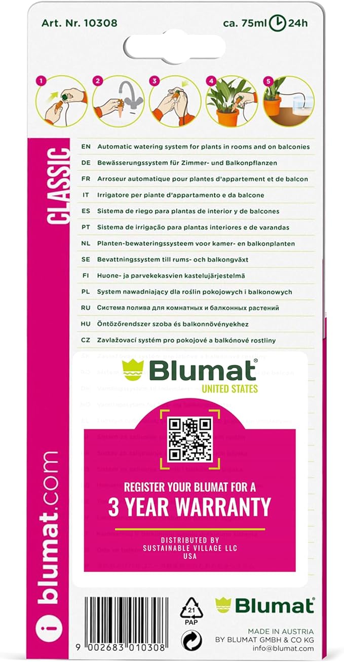 Blumat Classic Self-Watering Stakes - Prevents Overwatering and Underwatering for Healthy Growth While You are Away - Ideal for Indoor Plant Watering, 9 Pack, wo Adapter