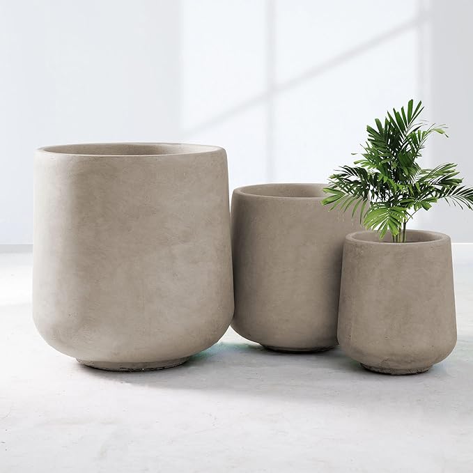 Kante 15.3"+11.6"+8.2" Dia Round Concrete Planter, Large Outdoor Indoor Planter Pots Containers with Drainage Holes and Rubber Plug for Home Garden Patio, Weathered Concrete