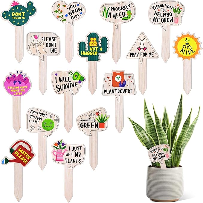 JUYRLE Funny Plant Labels - 15 Pack Garden Markers for Succulent Flowers, Greenery, Seedling Plants - Waterproof, Outdoor/Indoor Patio Tags, Garden Stakes