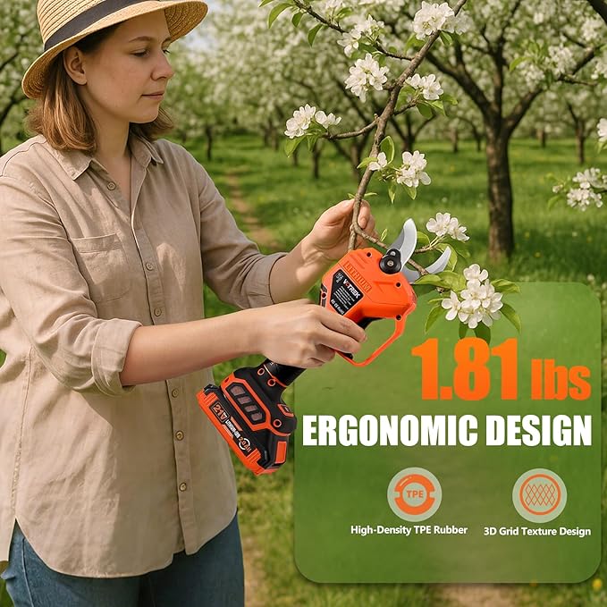 VOTREK® Electric Pruning Shears Cordless with 2 Batteries, [1.6'' Cutting Diameter] Professional Power Pruner, Garden Scissors for Tree Trimming Branch Cutter [SK5 Blades] [Brushless] [LCD Display]