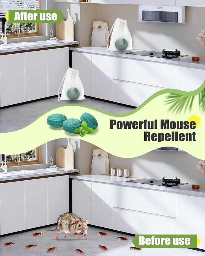 Rodent Repeller, 24 Packs Mouse Trap Peppermint Oil Spray for Mice, Indoor & Outdoor Use, Safe for Humans & Pets, Pest Control Moth Balls, Spider Defense, Car Engine & Home Protection