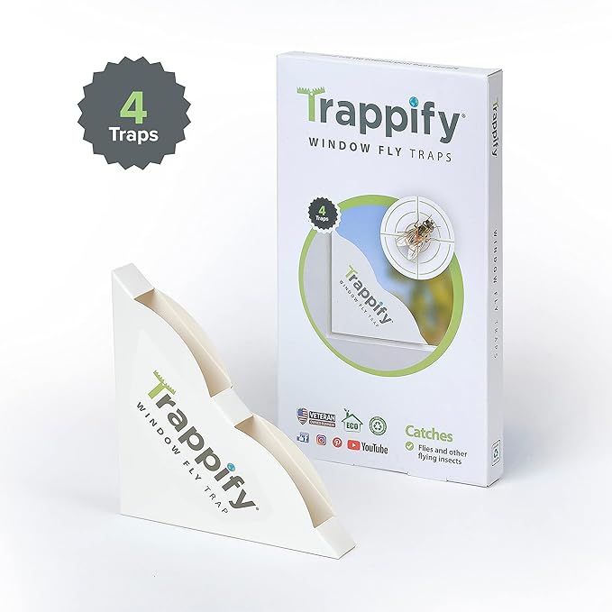 Trappify Window Fly Trap Indoor | Fruit Fly Traps for Indoors | Gnat Traps for House Indoor | Disposable Trap with Sticky Adhesive Strips | Bug Catchers (4 Pack)