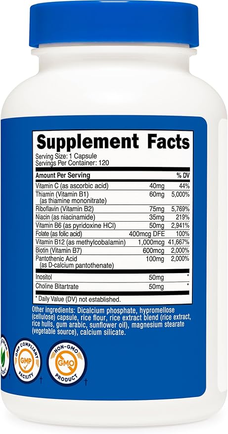Nutricost High Potency Vitamin B Complex 462mg, 120 Capsules - with Vitamin C - Energy Complex