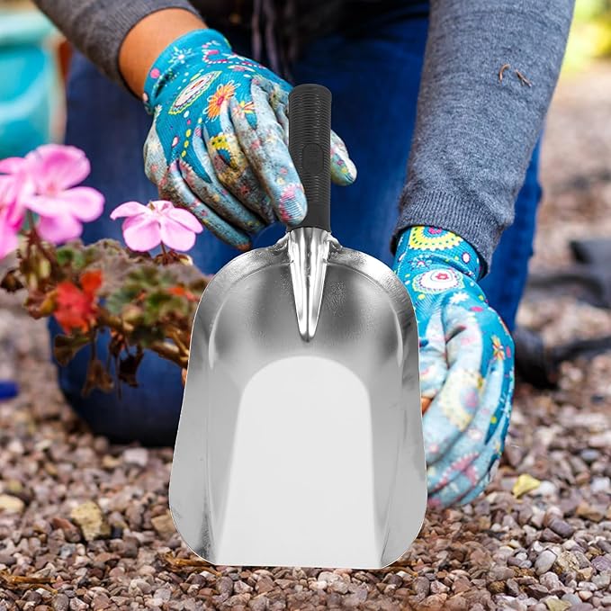Kisangel Stainless Steel Garden Hand Trowel Small Square Shovel Lightweight Digging Tool for Transplanting and Soil Loosening 11.61X5.11In