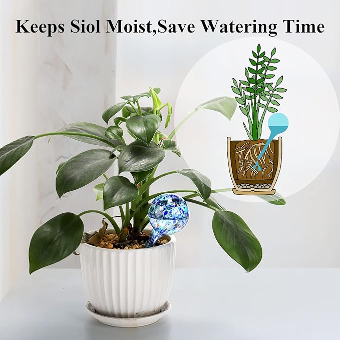 Fasmov 6 Piece Automatic Watering Bulbs, Plant Watering, Decorative Garden Watering Cans Glass drip Ball, Automatic Watering System, 2.36 inch Diameter, Assorted Colors