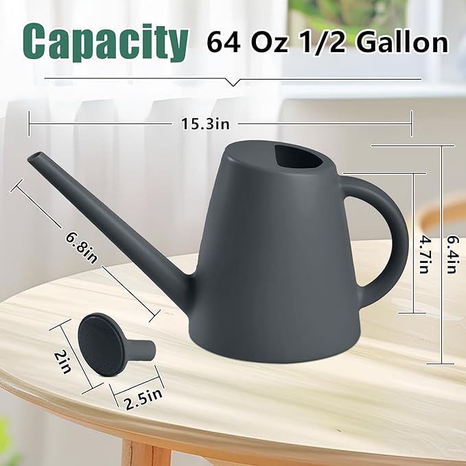 Indoor and Outdoor Watering Can - Long Spout -1/2 Gallon (64oz) - Grey