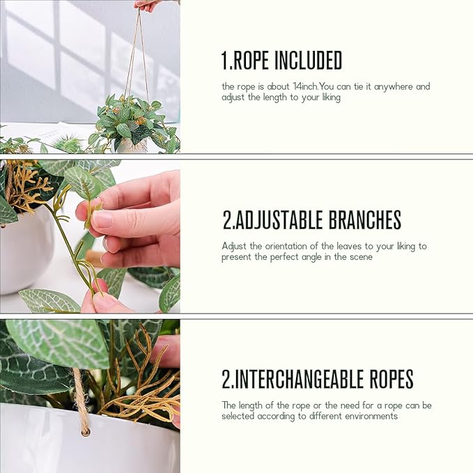 Small Artificial Hanging Plants Fake Hanging Plant with Pot Plants Indoor Decor Faux Greenery Hanging Vines Potted for Wall Home Office Bathroom Kitchen Farmhouse Decoration