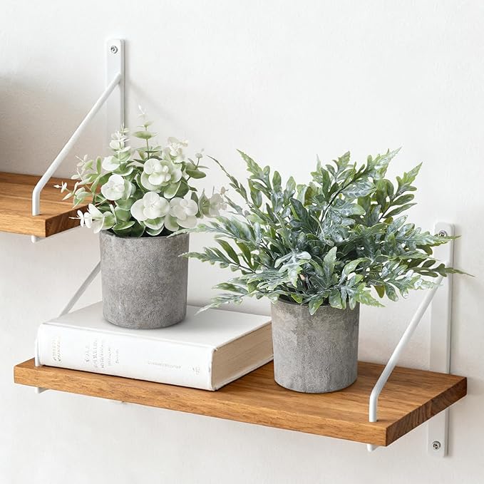 3 Pack Mini Potted Fake Plants Artificial Plastic Indoor Eucalyptus Plants for Home, Office, Desk, Bathroom, Coffee Table & Shelf (Green)
