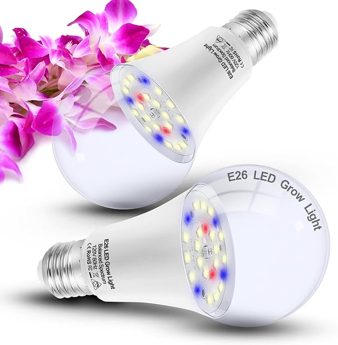ALIDE Full Spectrum Plant Grow Light Bulbs E26 A19 10W,Plant Growing Lamp Bulbs with Balanced Spectrum 5000K White Blue Red Yellow for Indoor Seeds Greens Laboratory Greenhouse Garden Hydroponic,2Pcs