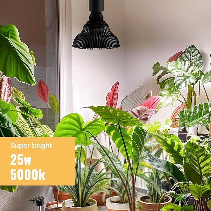 Hanging Grow Lights for Indoor Plants, 25W 5000K, LED Hanging Grow Light Bulbs with Timer, Height Adjustable Hanging Plant Light, Full Spectrum Pendant Grow Light for Seed Starting, Black