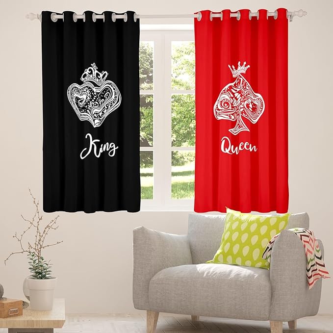 Couple Wedding Curtains & Drapes for Husband and Wife,Red Black King and Queen Blackout Curtains,Wedding Anniversary Window Treatments Valentines Day Gifts,Engagement Newlyweds Gift 2 Panels 38"Wx45"L