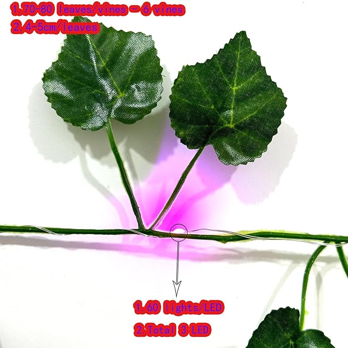 6 Pcs Artificial Hanging Plants Fake Grapevines With 60 Colored Lights, Grapevine Leaves, Fake Plant Vine Hanging Garland for Wall, Party, Wedding, Home, Kitchen, Indoor and Outdoor Decoration
