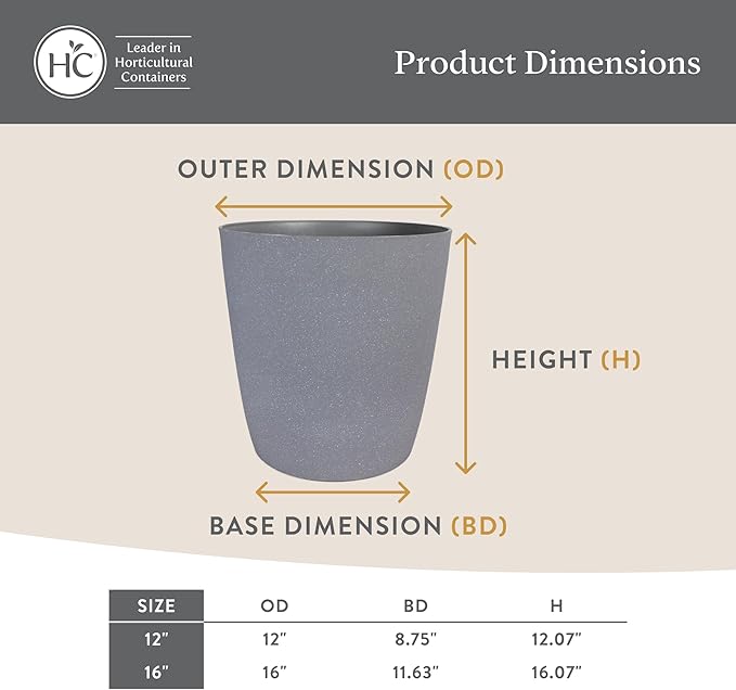 The HC Companies Santa Fe Round Self-Watering Pot - Lightweight Plastic Planter for Herbs & More - Durable Plant Pots for Indoor Plants & Outdoor Plants (12” Pebble Gray, Pack 1)