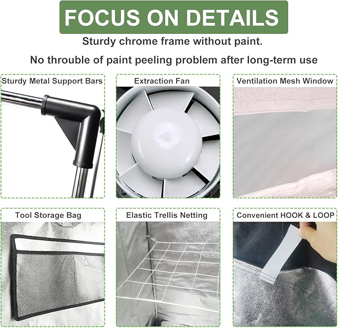 Complete Mylar Growing Tent, 4x4 Grow Tent Kit, 48"x48"x80" Indoor Plant Growing Room LED Full Spectrum Grow Light Ventilation Inline Fan + Acceseries