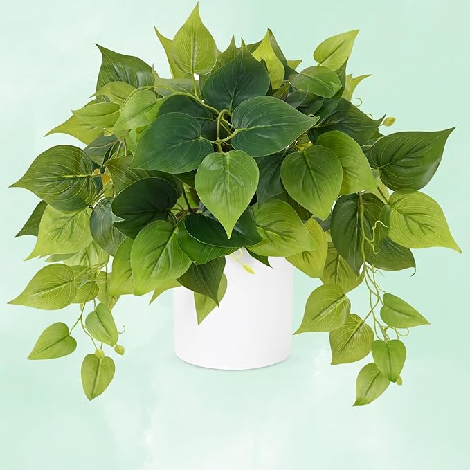 Waipfaru Faux Plants Indoor with Ceramic Pots, Realistic Small Fake Plants with Pothos, Artificial Potted Plants for Home Shelf Bathroom Kitchen Office Indoor Outdoor Decor