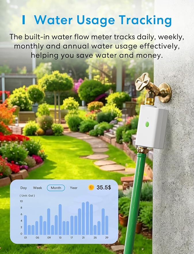meross WiFi Water Timer for Garden Hose, Smart Hose Timer with Brass Inlet & Outet, WiFi Sprinkler Valve Work with Apple Homekit, Alexa & Google Assistant, Smart Rain Skip for Lawn, Garden & Yard
