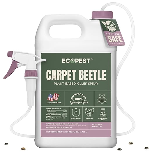 Carpet Beetle Spray – Natural, Plant-Based Killer for Carpet Beetles, Larvae & Eggs | Fabric & Furniture-Safe Home Treatment for Indoor Use | Child & Pet Safe, Low Odor, Eco-Friendly (128 oz)