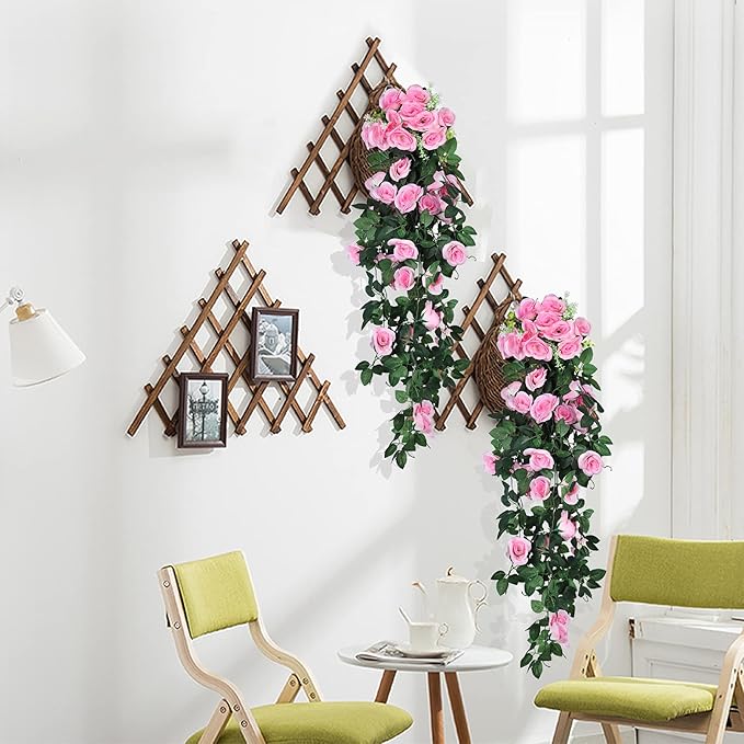RECUTMS Valentines Day Rose Decorations, Fake Hanging Flower, 2PCS Artificial Rose Vine Plants Flowers Wedding Home Decoration and Wall Décor 3.3Ft Valentines Pink Outdoor Decor (Pink)