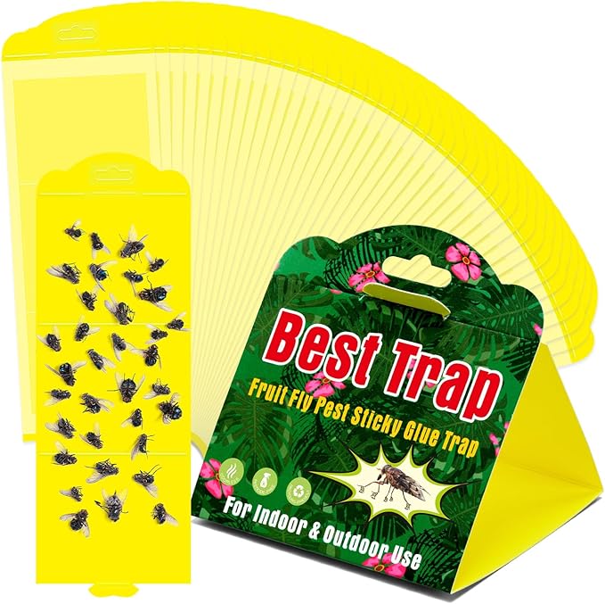 40 Piece Hanging Insect Fly Glue Trap, Sticky Traps with Attractant, Yellow Sticky Fly Strips Gnat Traps for Kitchen, Indoor Plants, Garden Adhesive Glue Boards
