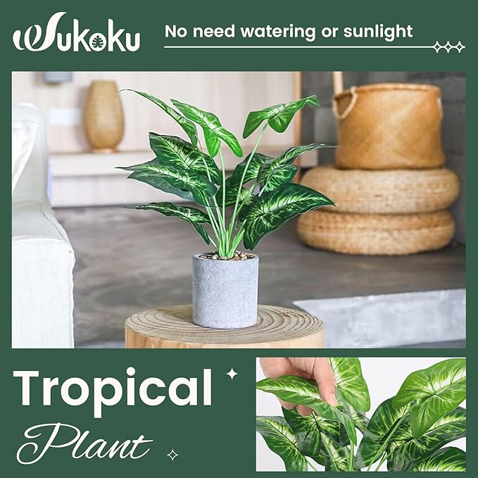 16" Small Fake Plants Artificial Tropical Faux Plants Indoor Desk Plant for Home Office Kitchen Shelf Sage Green Decor