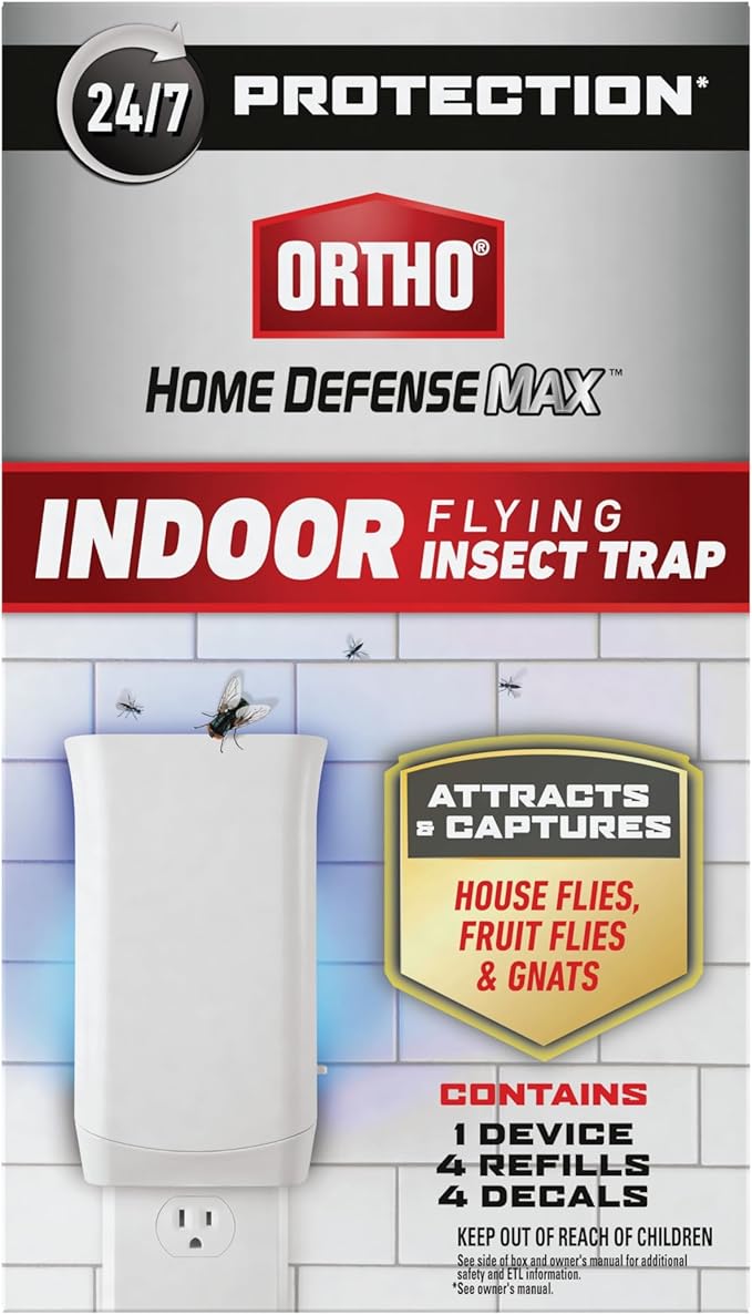 Ortho Home Defense Max Indoor Flying Insect Trap - Light Sticky Trap for House Flies, Fruit Flies, and Gnats, 1 Plug-in and 4 Refills