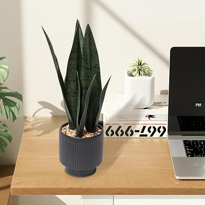 Artificial Plants Sansevieria Snake Plant with Black Ceramic Pot Desk Small Fake Plant for Indoor Living Room Kitchen Bathroom Farmhouse Home Decor