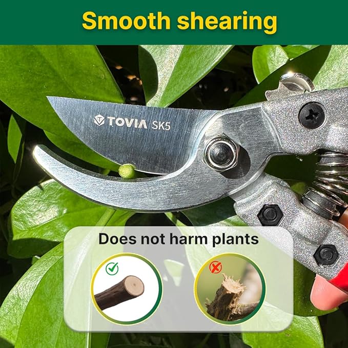 T TOVIA Easy-Cut Bypass Pruning Shears for Gardening– Durable Aluminum hand Pruners with Sharp SK5 Blades, Smart Lock, Ergonomic Grip, Essential Garden Scissors Clippers for 1” Branch Trimming