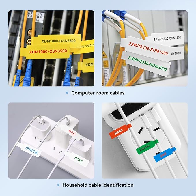 NIIMBOT Thermal Transfer Cable Labels 0.49" x 4.29", for N1(B18) Label Maker, PET Material, Waterproof and High-Temperature Resistance, Long Storage Time, 1 Roll of 60, White