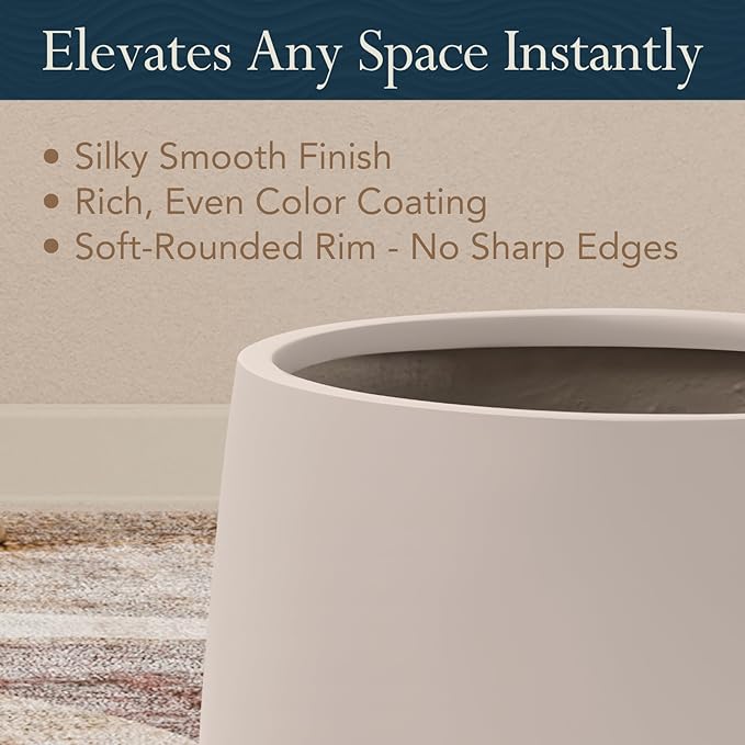 KUTE NEST 16.5" H x 15" D Premium Corso Fiberstone Round Tapered Planter with Drainage Hole, Weather Resistant for Indoor & Outdoor Use, Included 2 Extra Coco Mats (Taupe, 11.5" Pot Opening)