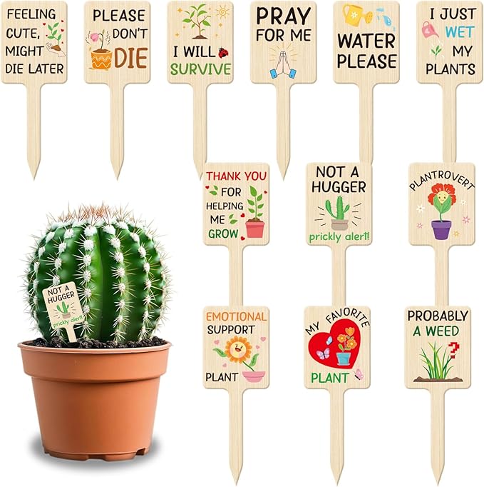 UPINS 24Pcs Acrylic Plant Labels Plant Markers Plant Tags Signs with Funny Words for Indoor Outdoor Gardens Plants