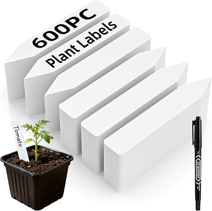 Cleangor 600Pcs Plant Labels with Marker Pen, 4" Plant Tags for Garden Waterproof, Reusable Plastic Plant Markers Garden Labels for Seedlings, Vegetables, Flowers, Gardening Organization Kit