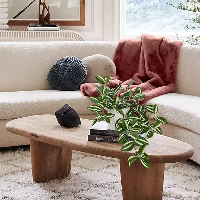 GnFlus Fake Hanging Plants, 20 Inch Artificial Ivy Plant in Ceramic Pot Faux Vine Potted for Home Bedroom Office Table Shef Desk Indoor Outdoor Decor (Green/White)