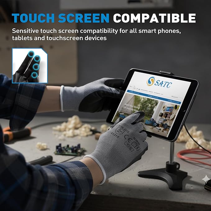 S SATC Safety Work Gloves Foam Nitrile Coated Touchscreen Knit Nylon Gloves for Men & Women, Ideal for Gardening, Warehouse