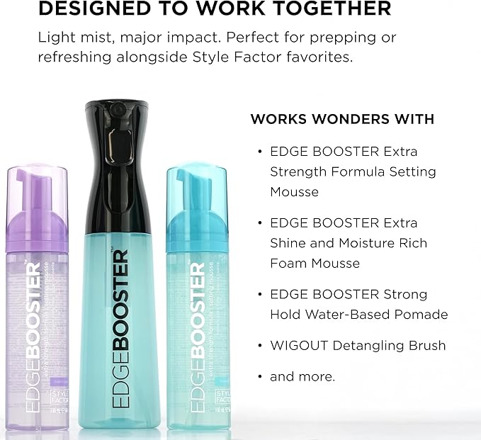 Style Factor Edge Booster Mist Spray Bottle for Hair (10.1oz/300ml) - Continuous Ultra Fine Mist Sprayer – For Hairstyling, Salons, Cleaning, Plants, Essential Oil & More - Purple