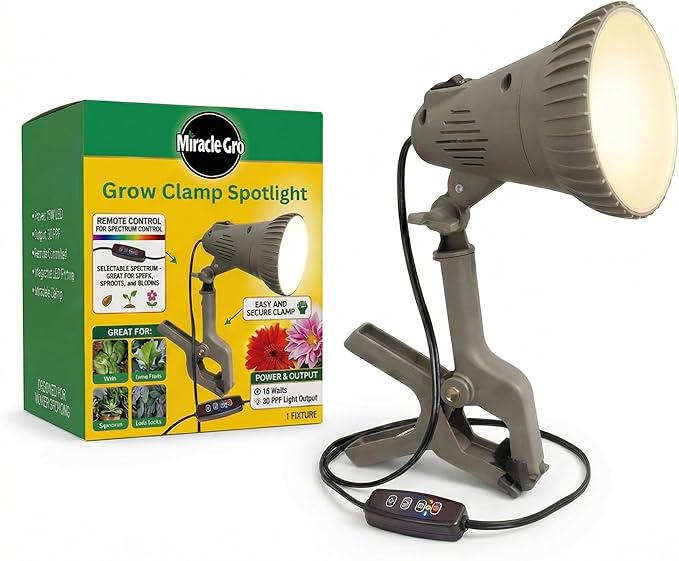 Miracle-Gro Indoor Grow Light Clamp Spotlight with Controller | Full Spectrum 15W LED for Plants, Grow Lights for Indoor Plants, LED Grow Lights