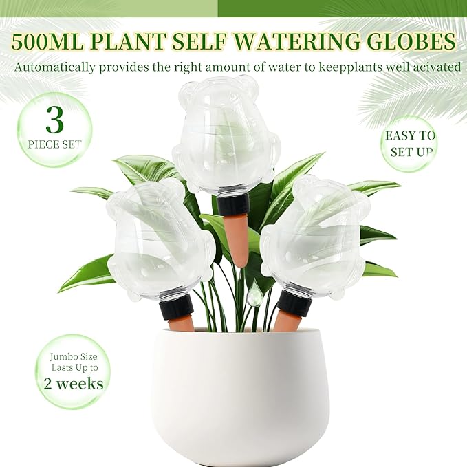 3 Pack Plant Self Watering Globes Top Fill for Indoor Plastic Water Bulbs Slow Release Terracotta 13oz Self Watering Planter Insert Automatic Drip Irrigation Water Spikes Stakes Devices System
