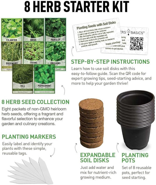 8 Herb Seed Starter Kit – Grow a Variety of Fresh Culinary Herbs – Non-GMO Heirloom Seeds, Complete Indoor & Outdoor Grow Kit, Perfect for Home Gardens & Cooking