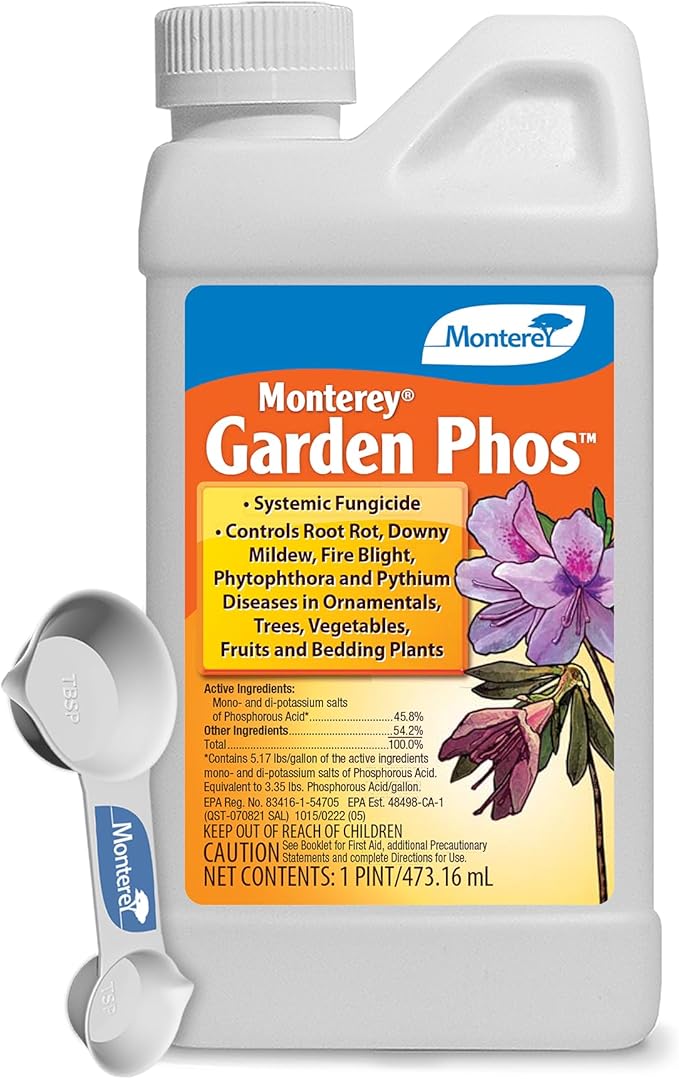 Monterey Garden Phos Bundled with Measuring Spoon - Fungicide for Root Rot, Downy Mildew, Fire Blight, Sudden Oak Death, Phytopthora & Pythium - 1 PT