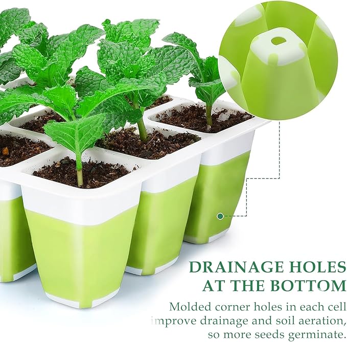 6pcs Reusable Seed Starter Kit, 72 Cells Seed Starter Trays, Silicone Seedling Starter Trays for Starting Plant Seeds with Flexible pop-Out Cells, Indoor Gardening Plant Germination Trays