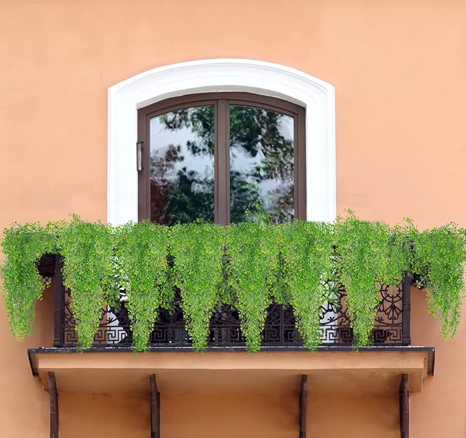 RECUTMS Artificial Hanging Vines Fake Hanging Plants 4Pcs Faux Wall Plants Fern Greenery for Spring Indoor Outdoor Bedroom Office House Valentines Day Window Decor (Green)