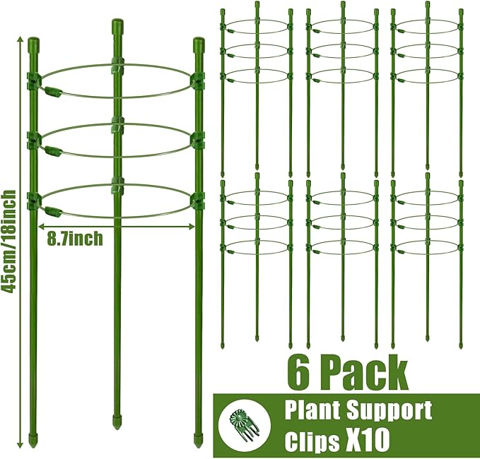 Legigo 6 Packs 18inch Plant Support Cages with 3 Adjustable Support Rings- Small Tomato Cage for Pots Plant Holder for Home Garden Balcony for Orchids, Tomato, Vegetables, Flowers, Climbing Plants