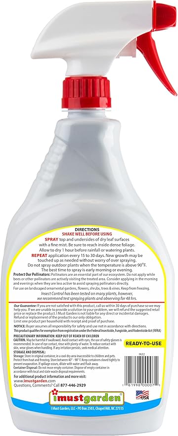 I Must Garden Insect Control: Kills & Repels Aphids, Whiteflies, Mites, Gnats, and More - 32oz Spray