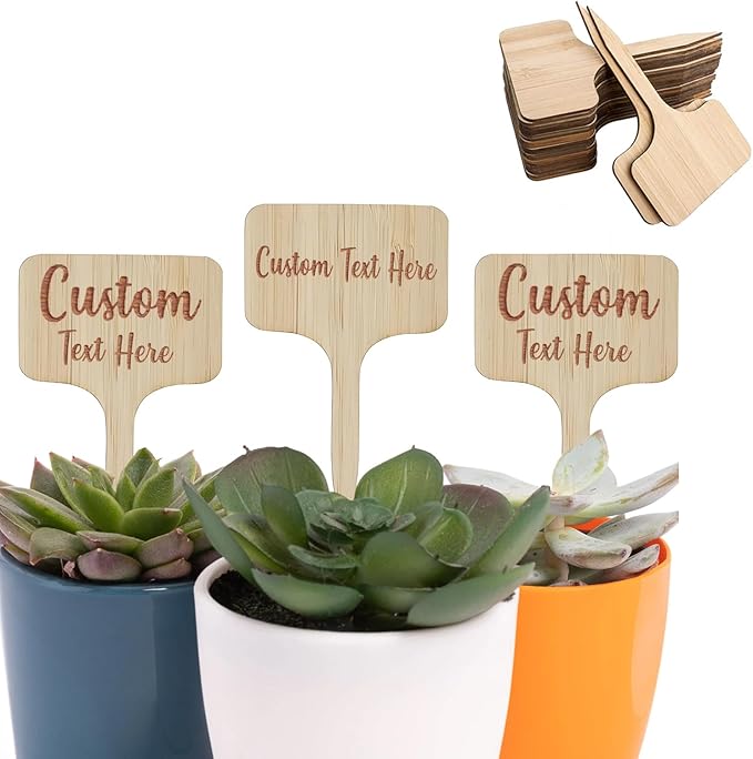 30-100pcs Personalized T-Type Bamboo Plant Tags,Custom Laser Engraved Bamboo Plant Stake,Custom Succulent Tag for Bridal Shower,Wedding,Plant Favor and More (T-Type 2.4x3.9inch)