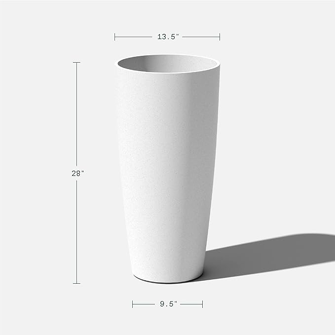 Veradek Vega Round Tall Planter Pots for Indoor/Outdoor Use | Made from Plastic - Stone Mix with Drainage Holes | Perfect for Small to Large Succulent Plants, Flowers, Modern Interior Plants