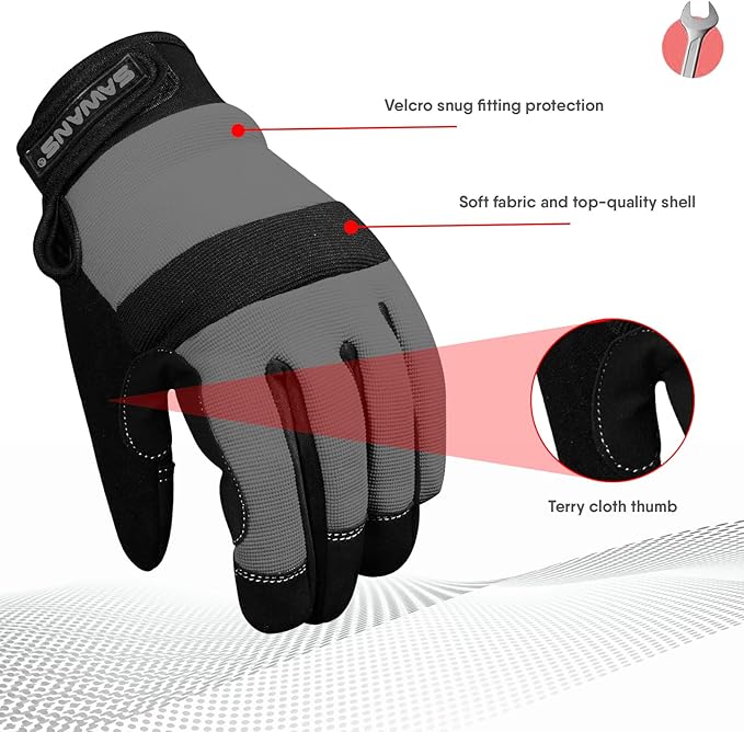 SAWANS Safety Work Gloves Gardening Working Gloves Mens Women Mechanic Construction Utility Flexible Padded Palm Protection