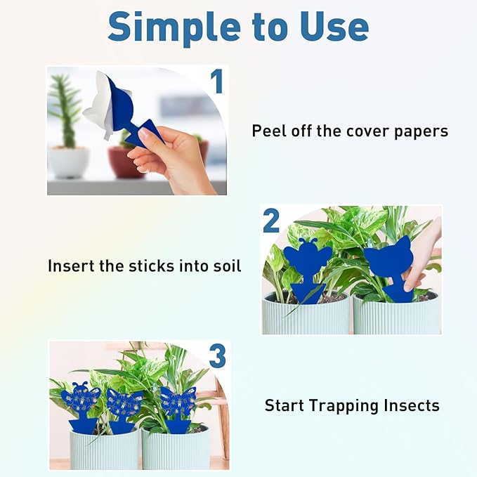48 Pack Fruit Fly Traps for Indoor Outdoor, 3 Shapes Blue Sticky Bug Traps, Double-Side Fungus Gnat Killer for Houseplants, Mosquitos, Flying Insects