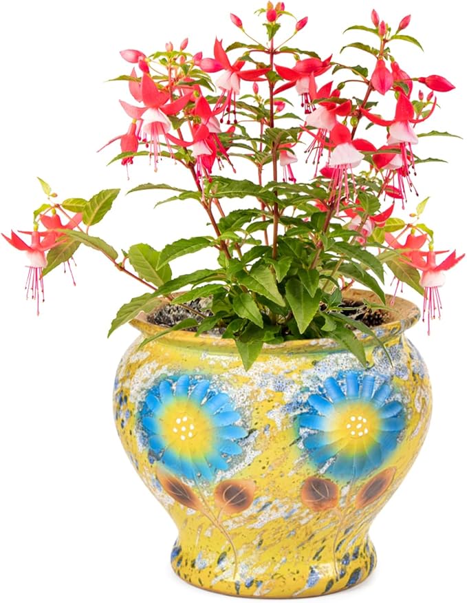 Sungmor Ceramic Hand Painted Succulent Flower Pots, 9 Inch Large Pottery Pots for Indoor Outdoor Plants, Decorative Ceramic Vase for Flower Arrangement Home Decor, Vintage Centerpieces Flowerpot