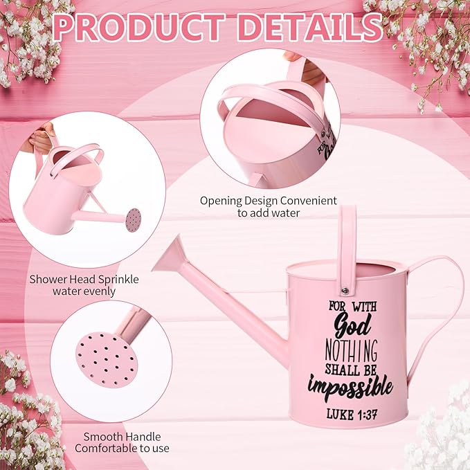 Blueweenly 1. 6l Christian Galvanized Metal Watering Can with Inspirational Bible Verses Small Christian Religious Gardening Can Church Gift for Women for Outdoor House Indoor Plants(Pink,1.6 L)