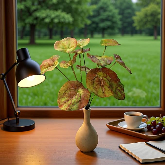 Fake Green Plants with Ceramic Vase, Artificial Tropical Faux Pilea Plants Fake Greenery Indoor for Office Desk Bedroom Livingroom Bathroom Shelf Windowsill Home House Decor (Autumn Color)